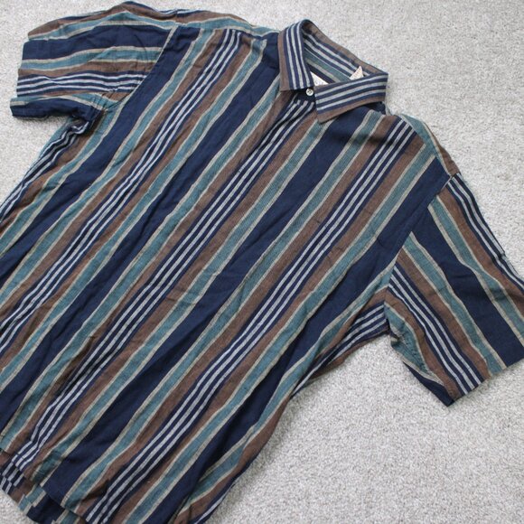 VTG Oscar De La Renta Shirt Mens Large Blue/Green Cotton/Linen/Ramie S/S Button - Picture 4 of 12